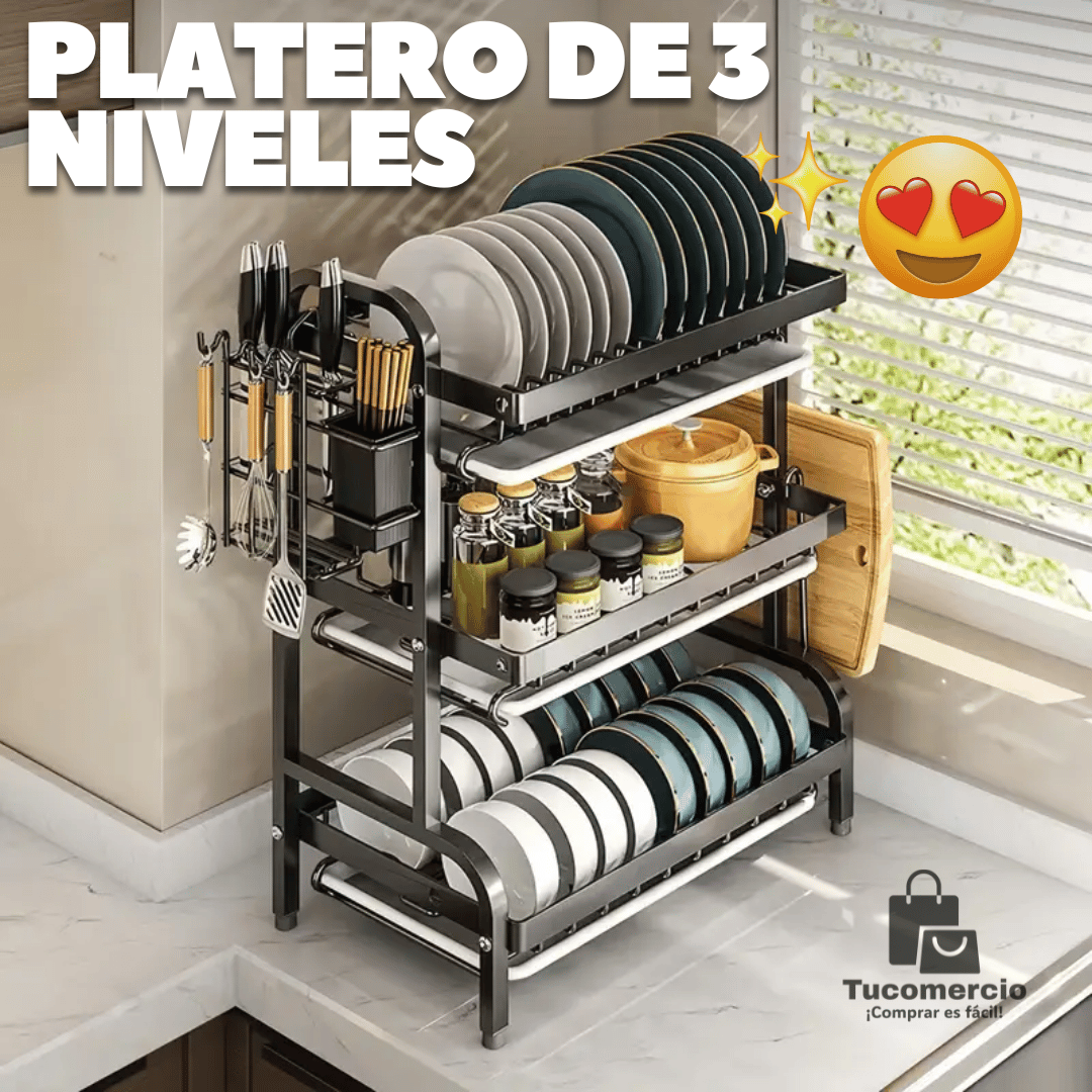 Platero de 3 niveles en acero inoxidable gran capacidad