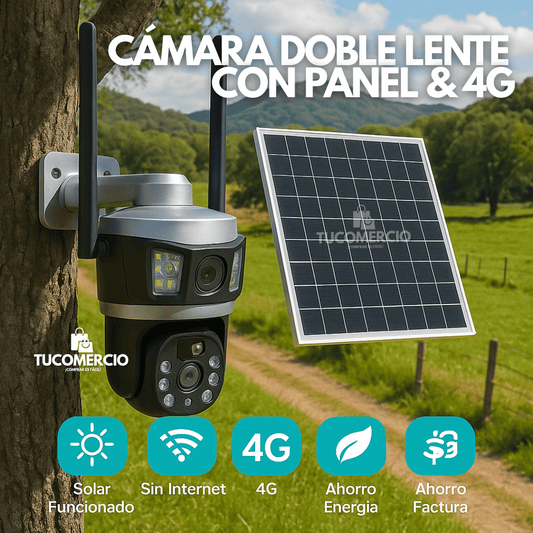 Cámara de seguridad doble lente con Panel solar y conexión 4G