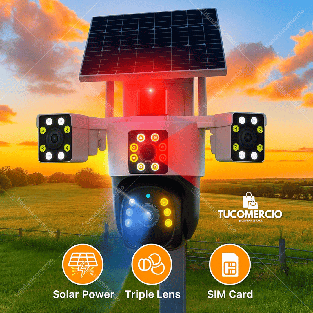 Cámara Triple Lente con Panel Solar + SimCard