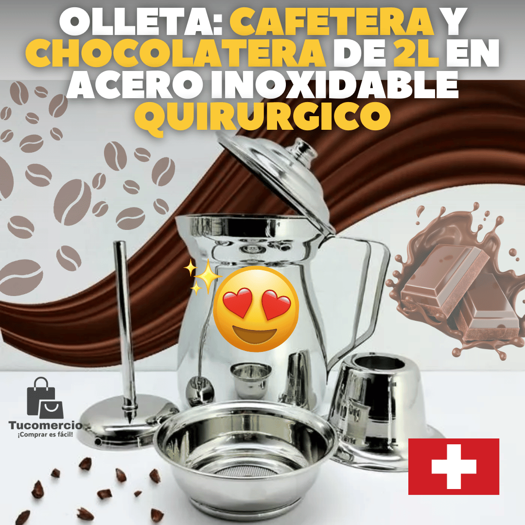 Olleta cafetera y chocolatera 2 Litros en Acero inoxidable Quirurgico: calidad suiza
