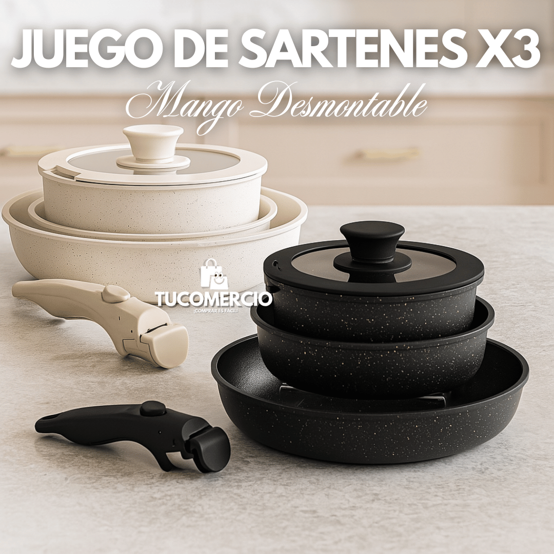 Juego de sartenes X3 en GRANITO con mango desmontable