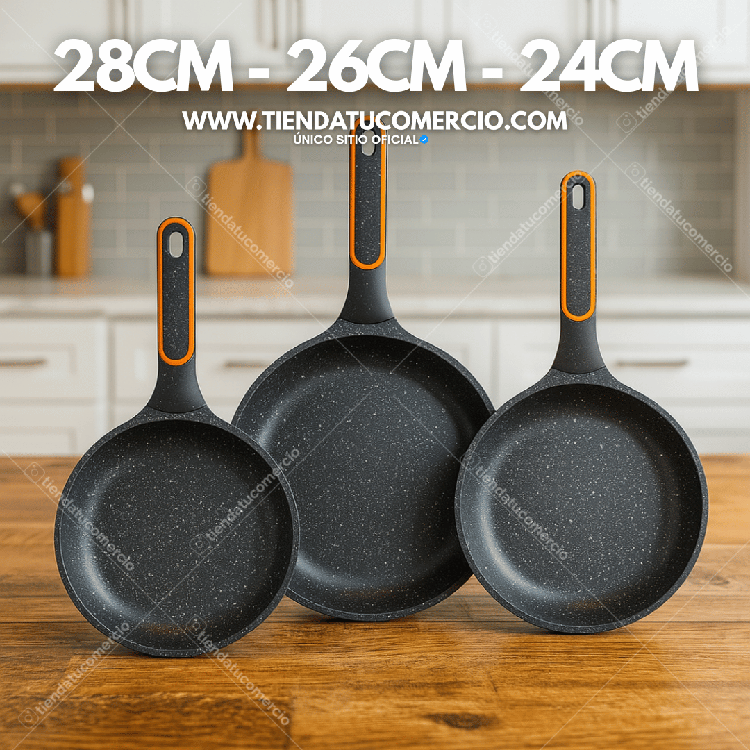 Juego de 3 sartenes en marmol SWISSHOME calidad PREMIUM