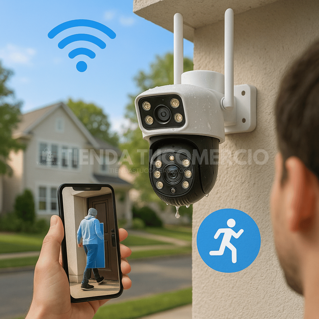 Camara de seguridad y vigilacia doble lente con funciones avanzadas