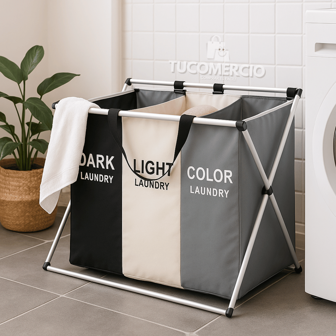 Cesta Ropa Sucia blanca, negra y color PLEGABLE en Base de aluminio