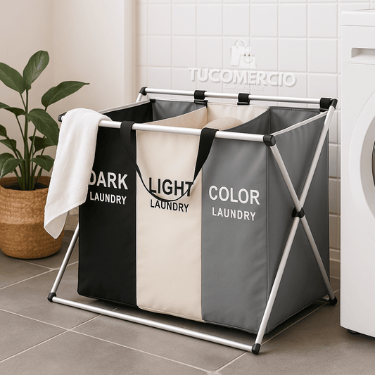 Cesta Ropa Sucia blanca, negra y color PLEGABLE en Base de aluminio