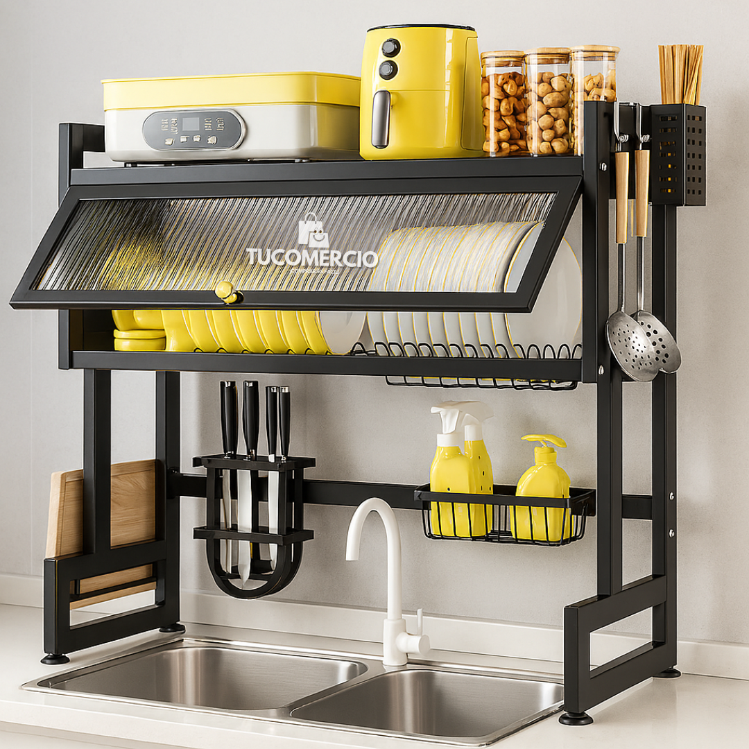 Platero Escurridor GRANDE ELEVADO CON PUERTA en Acero Inoxidable 85CM