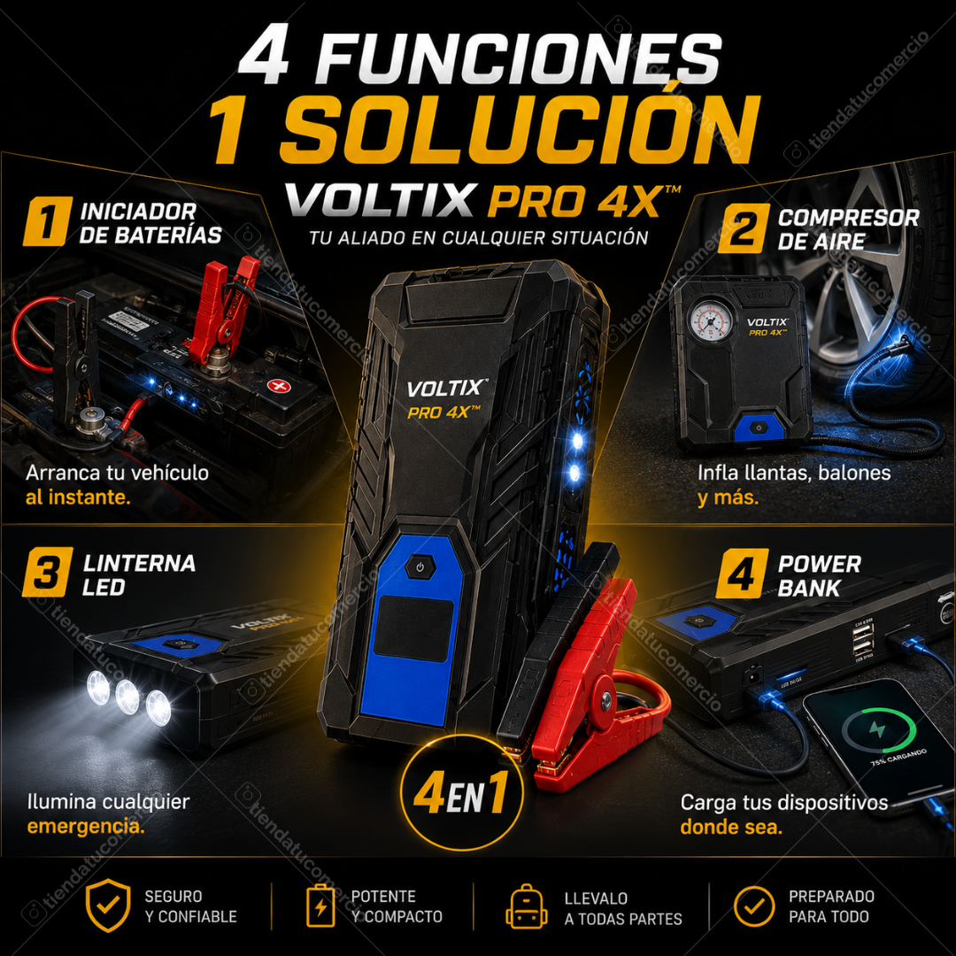 VOLTIX PRO 4X™  – Kit de Emergencia Automotriz 4 en 1