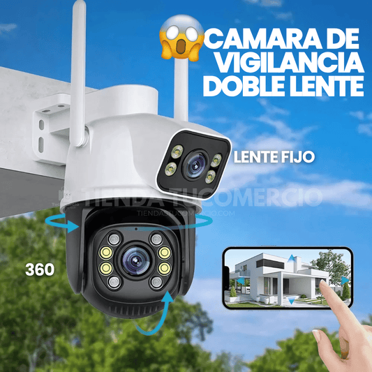 Camara de seguridad y vigilacia doble lente con funciones avanzadas