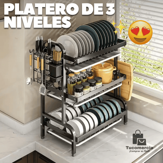 Platero de 3 niveles en acero inoxidable gran capacidad