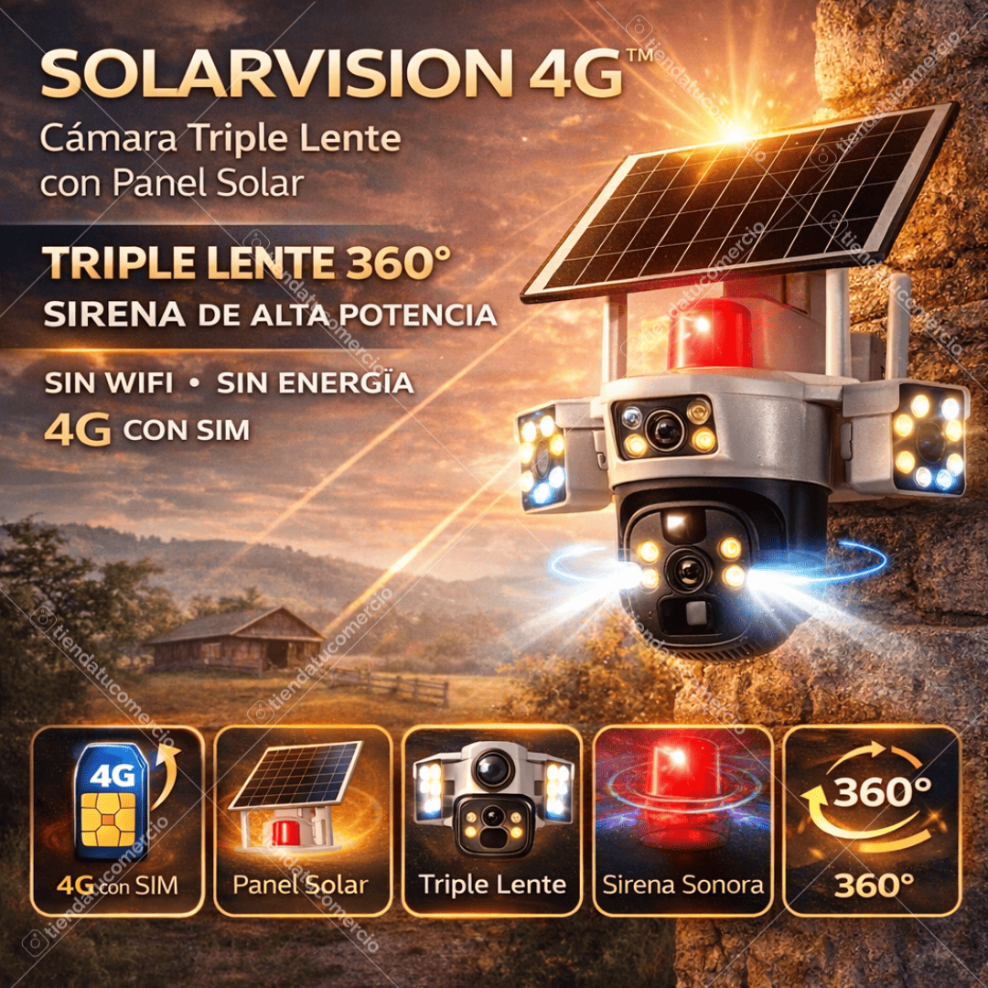 SOLARVISION 4G™ — Cámara Triple Lente con Panel Solar