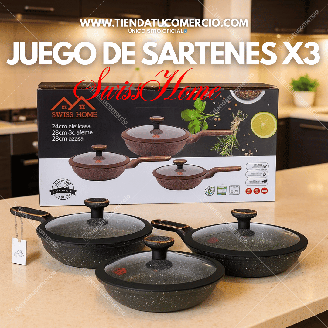 Juego de 3 sartenes en marmol SWISSHOME calidad PREMIUM