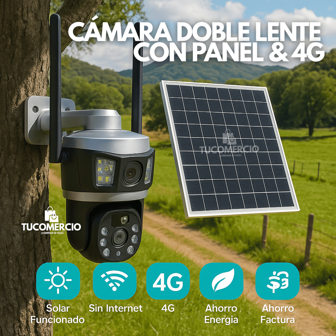 Cámara de seguridad doble lente con Panel solar y conexión 4G