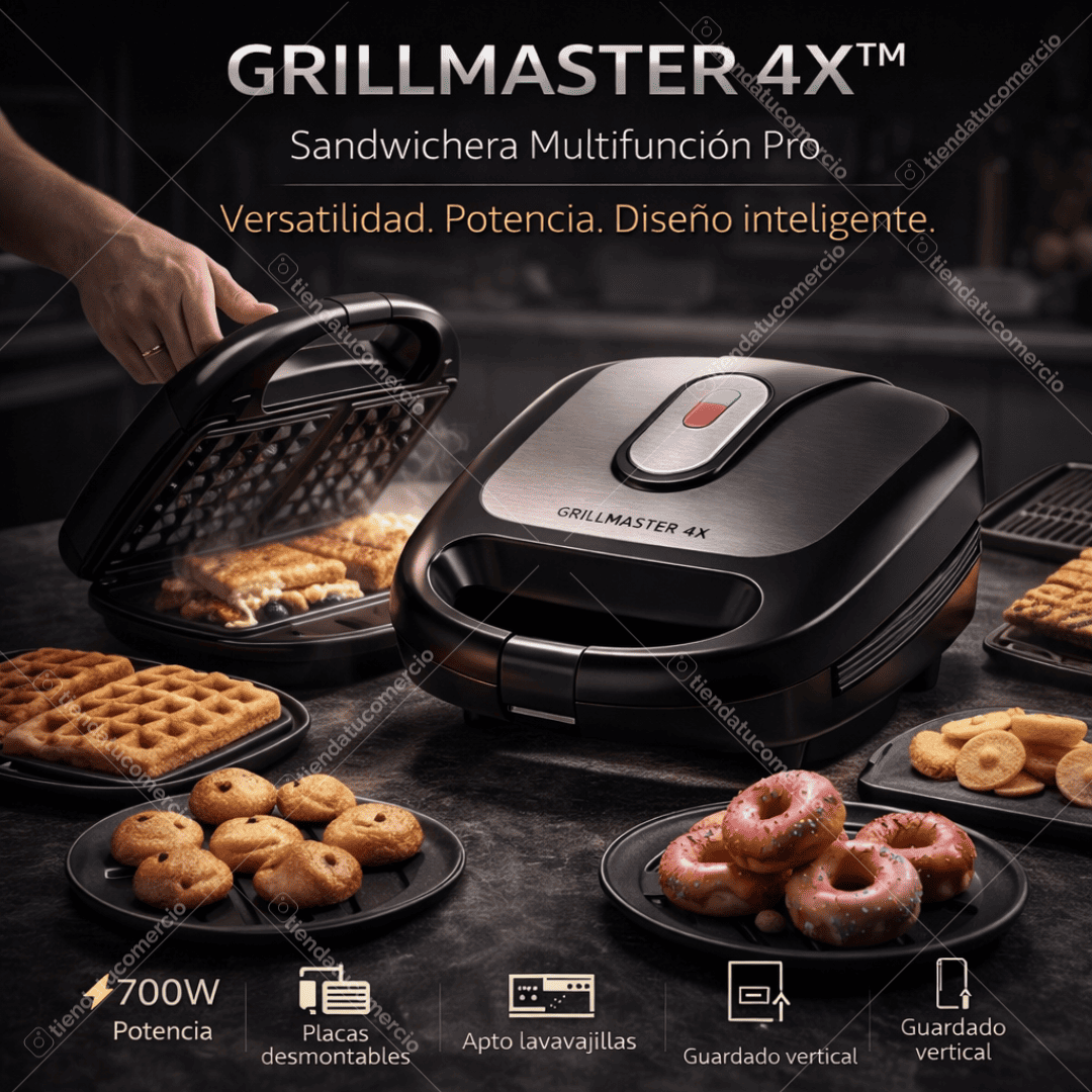 GRILLMASTER 4X™ — Sandwichera Multifunción Pro