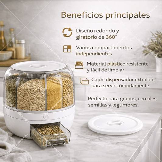 Dispensador 360 de alimentos giratorio con 6 divisiones + Envío Gratis