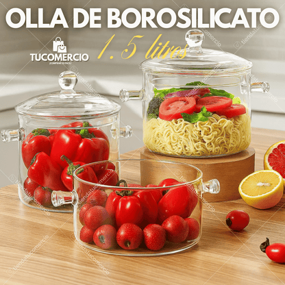 CRYSTALCOOK™ — Olla de Borosilicato 1.5L Resistente al Calor