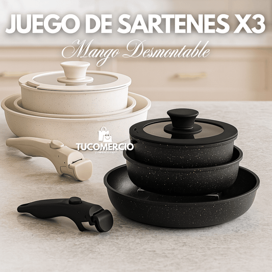Juego de sartenes X3 en GRANITO con mango desmontable