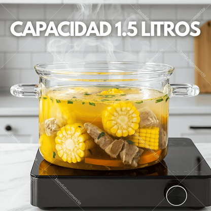 CRYSTALCOOK™ — Olla de Borosilicato 1.5L Resistente al Calor