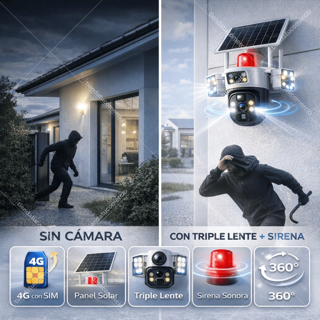 SOLARVISION 4G™ — Cámara Triple Lente con Panel Solar