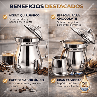 Olleta cafetera y chocolatera 2 Litros en Acero inoxidable Quirurgico: calidad suiza