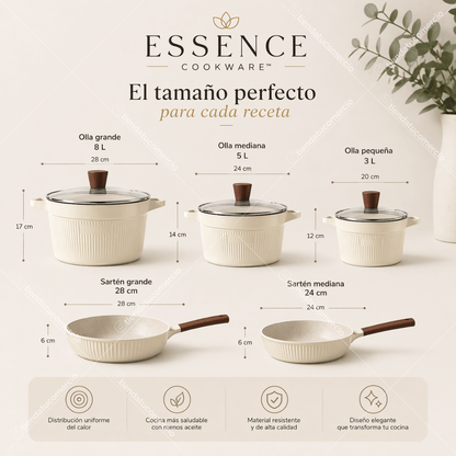 ESSENCE COOKWARE™ - Juego de ollas antiadherentes 16 piezas.