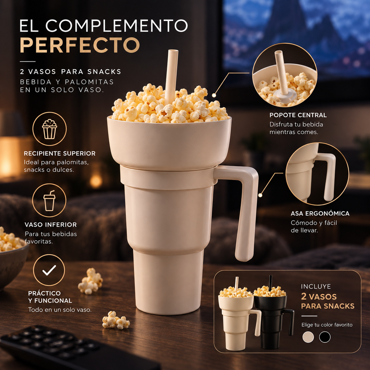 CINECAST™ - Proyector Smart Cinema + 2 Porta Snacks