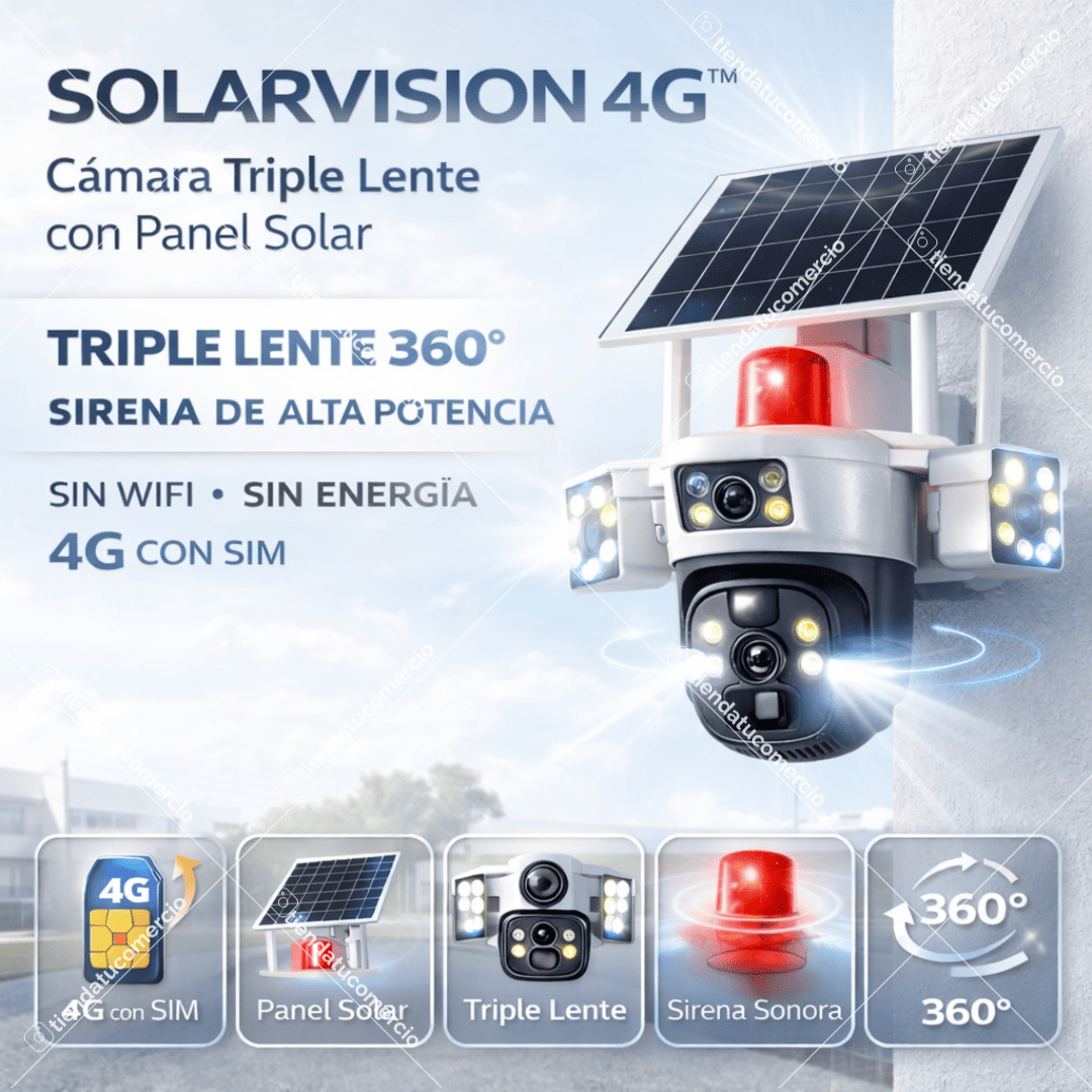 SOLARVISION 4G™ — Cámara Triple Lente con Panel Solar
