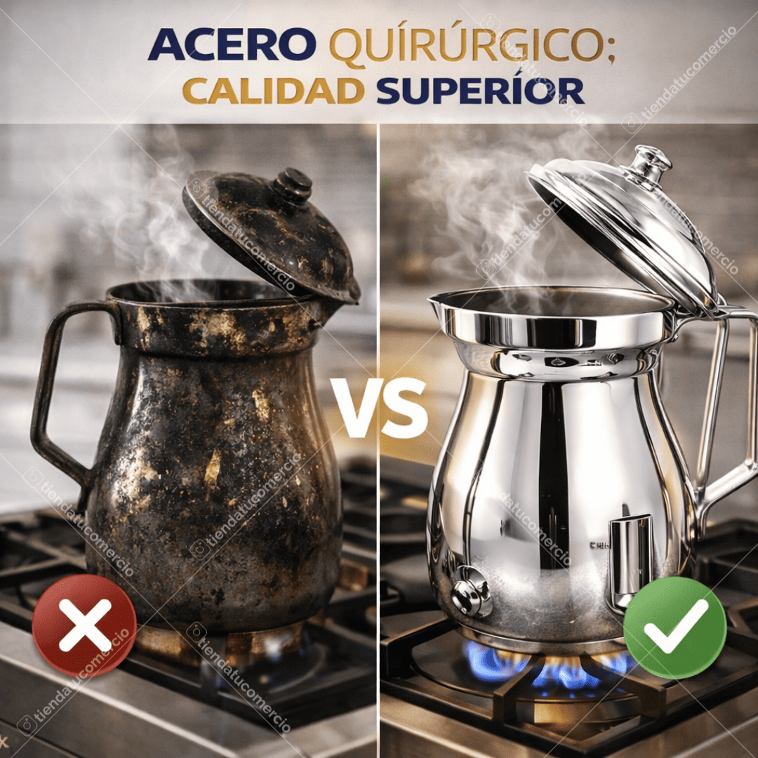 Olleta cafetera y chocolatera 2 Litros en Acero inoxidable Quirurgico: calidad suiza