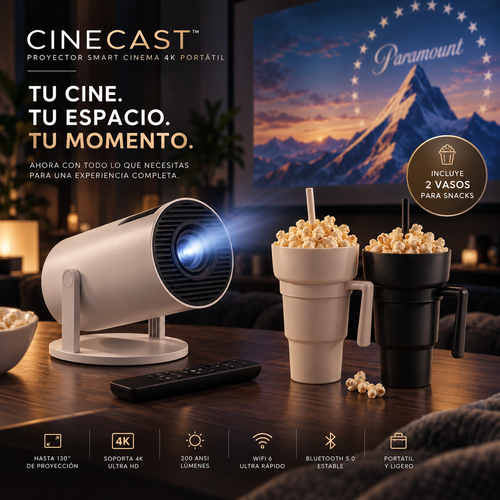 CINECAST™ - Proyector Smart Cinema + 2 Porta Snacks