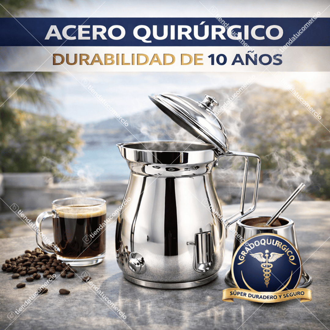 Olleta cafetera y chocolatera 2 Litros en Acero inoxidable Quirurgico: calidad suiza