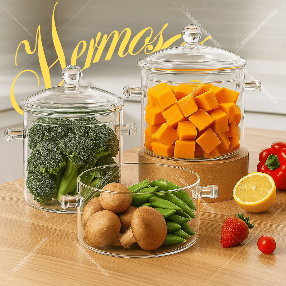 CRYSTALCOOK™ — Olla de Borosilicato 1.5L Resistente al Calor