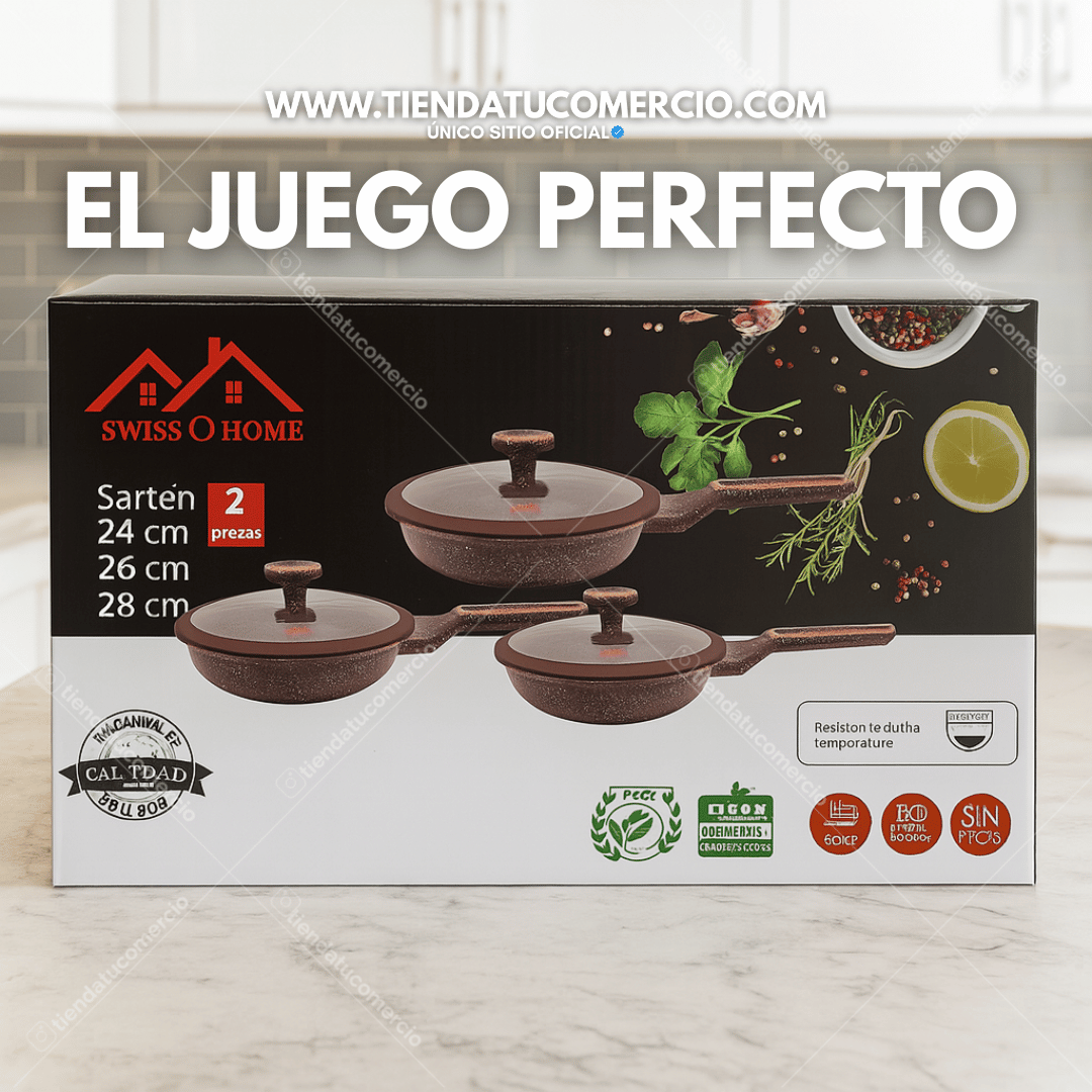 Juego de 3 sartenes en marmol SWISSHOME calidad PREMIUM
