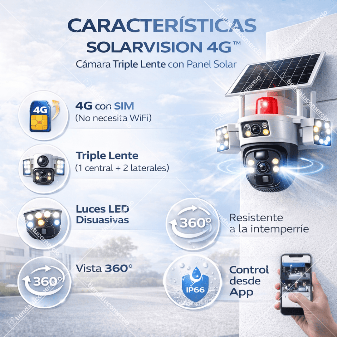 SOLARVISION 4G™ — Cámara Triple Lente con Panel Solar