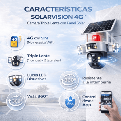 SOLARVISION 4G™ — Cámara Triple Lente con Panel Solar