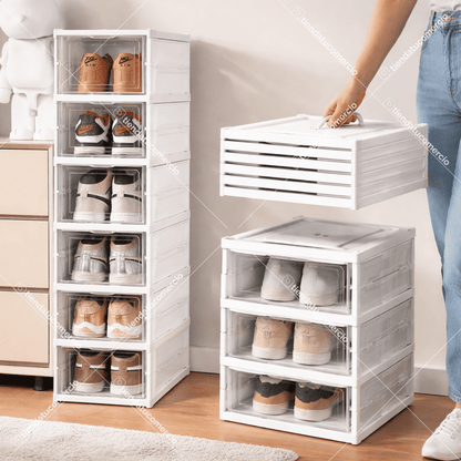 Zapatero Plegable de 6 niveles PP + Acrílico