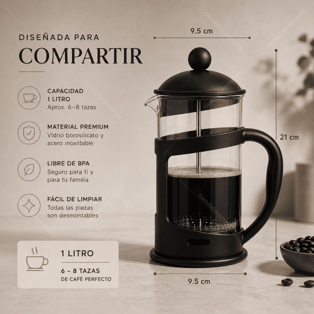 COFFE FRANCE™ - Prensa francesa de 1 litro