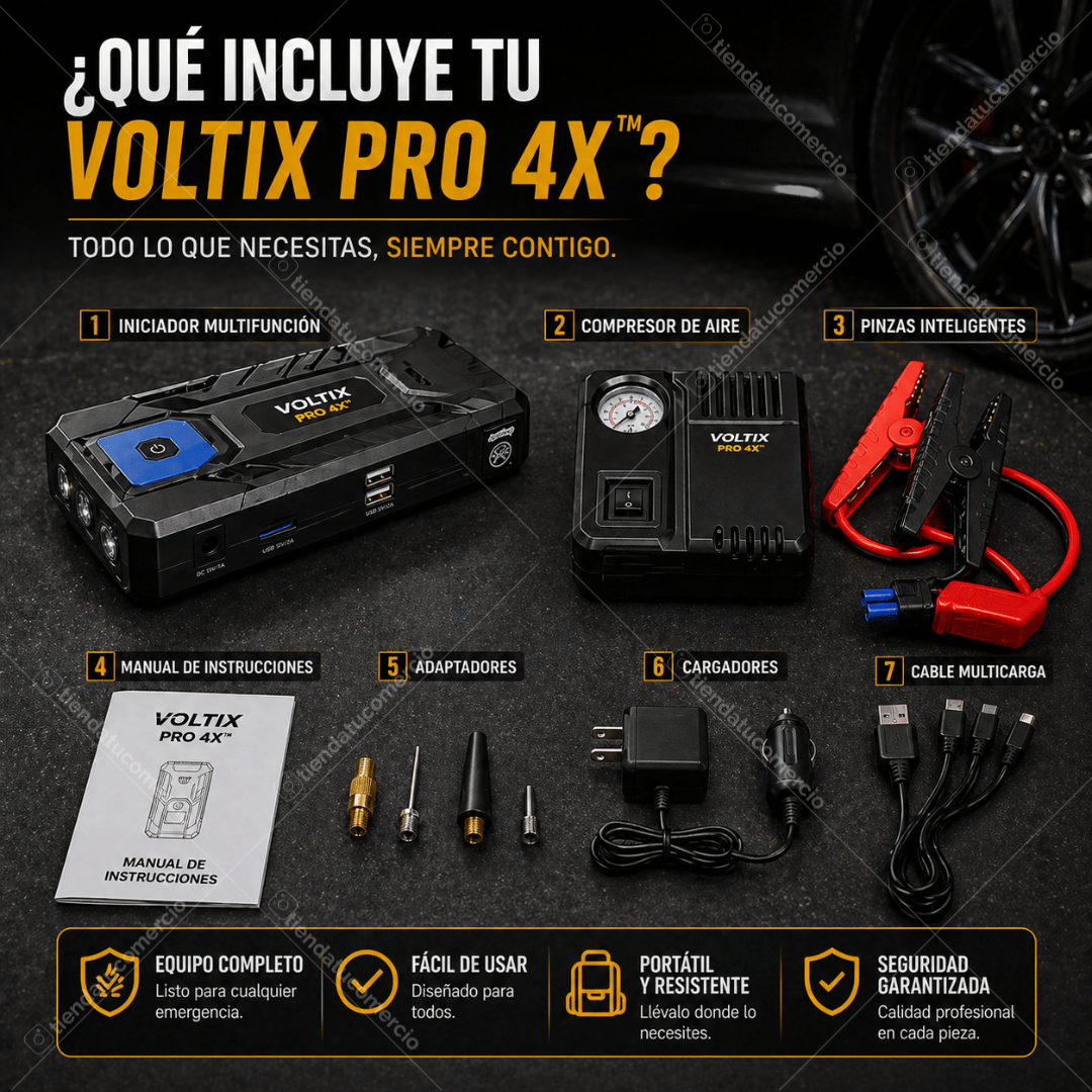 VOLTIX PRO 4X™  – Kit de Emergencia Automotriz 4 en 1