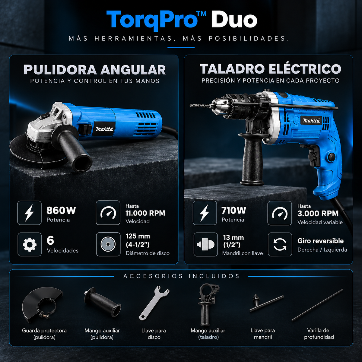 TorqPro™ Duo - Combo Taladro + Pulidora
