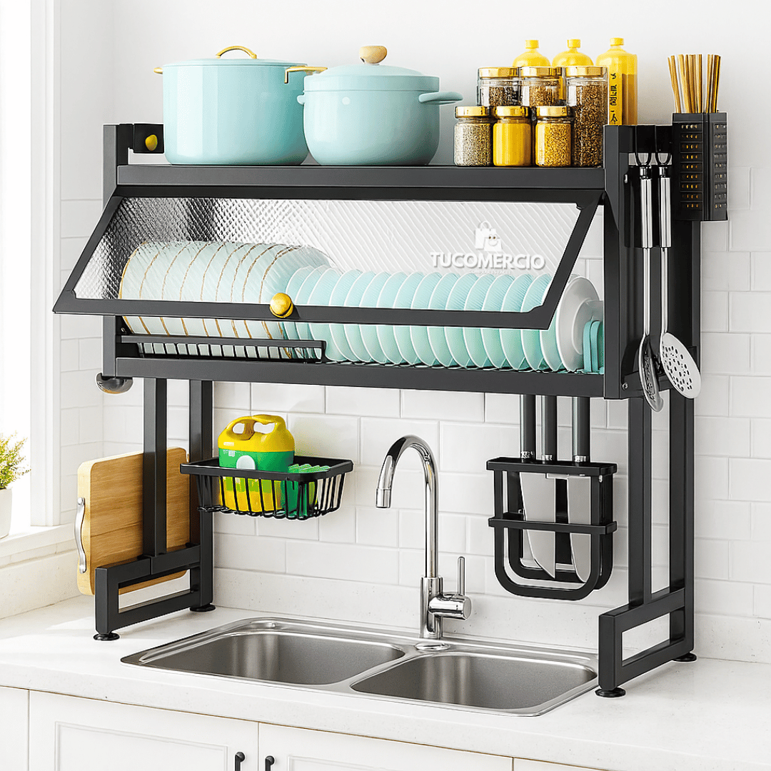 Platero Escurridor ELEVADO CON PUERTA en Acero Inoxidable 65CM